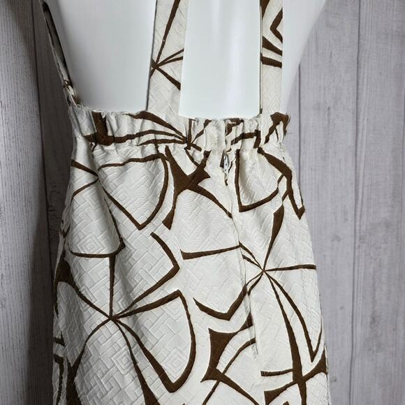 VTG Handmade Brown/White Abstract Floral Open Back Maxi Halter Dress, sz Small - Picture 6 of 7